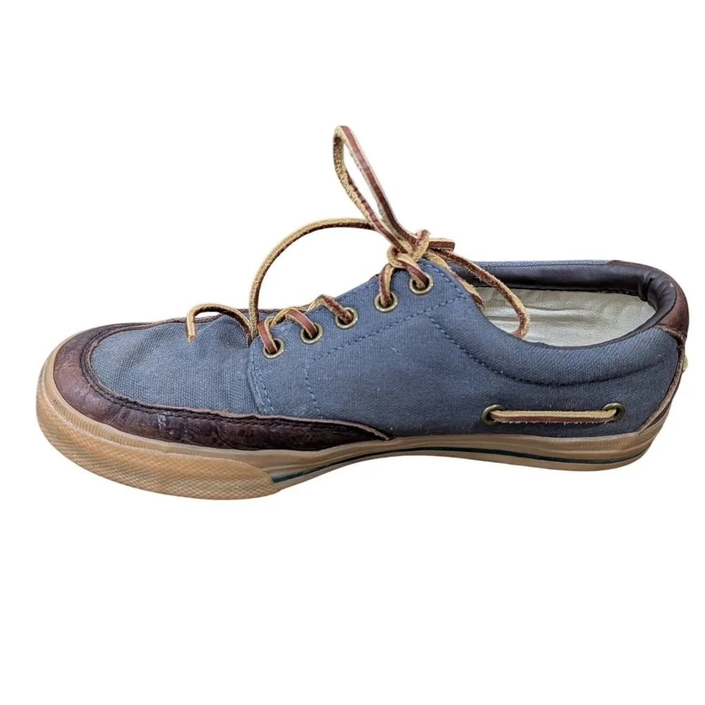 Polo Ralph Lauren Men's Vance Side Lace Blue Canvas Leather‎ Boat Shoes- 8